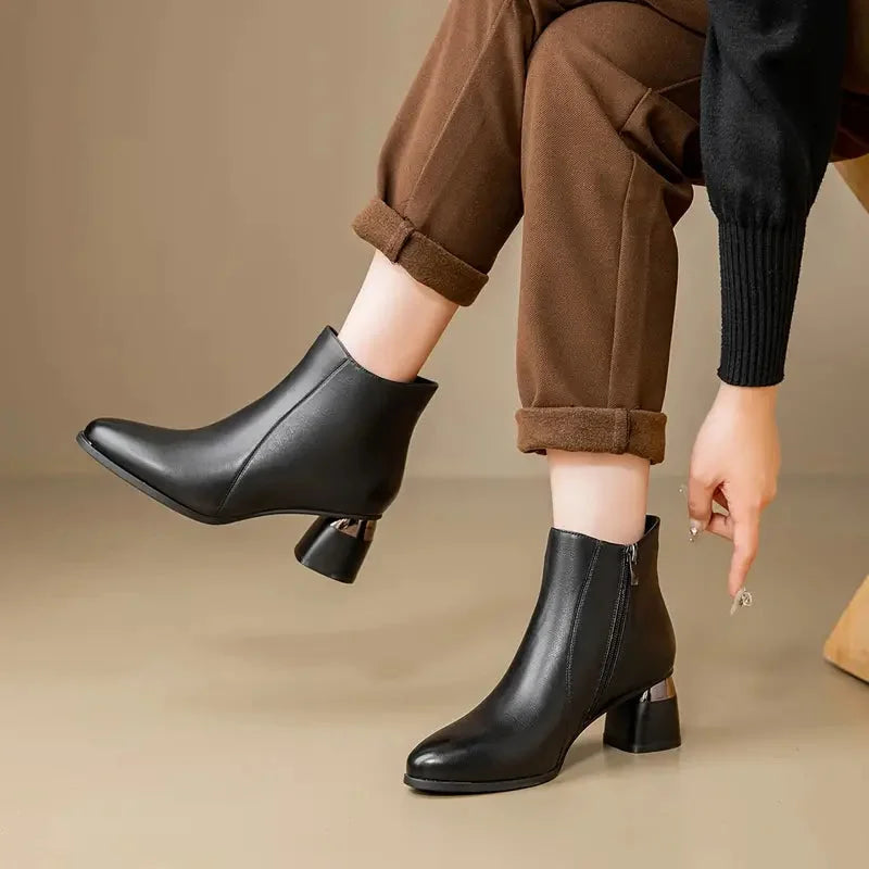 Marnie | Sleek Metallic Heel Ankle Boots