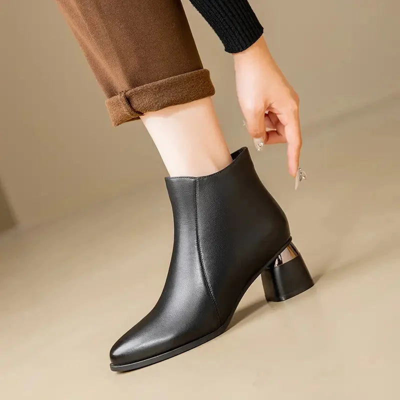 Marnie | Sleek Metallic Heel Ankle Boots