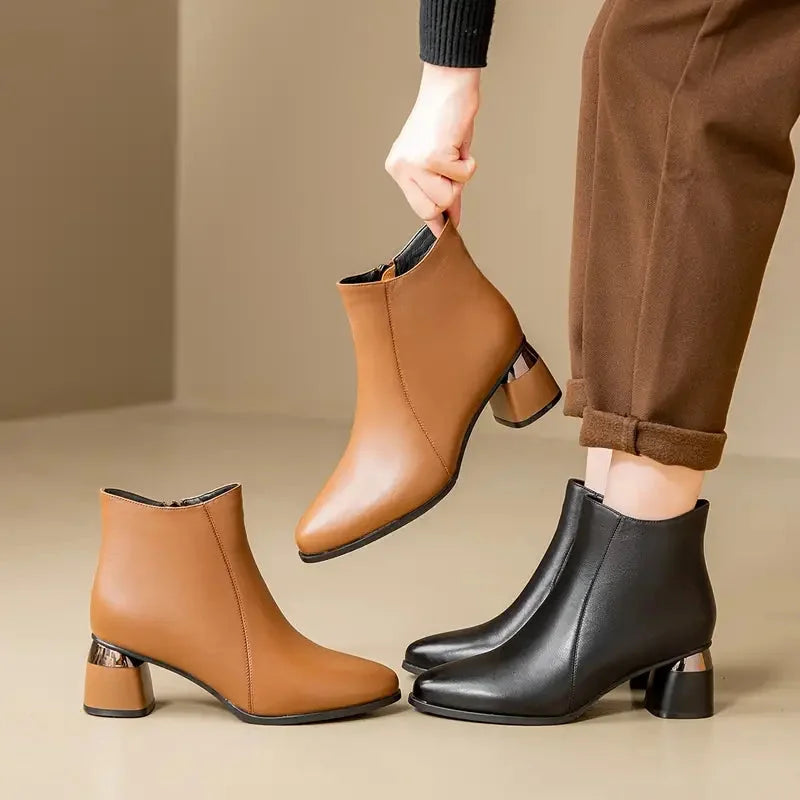 Marnie | Sleek Metallic Heel Ankle Boots