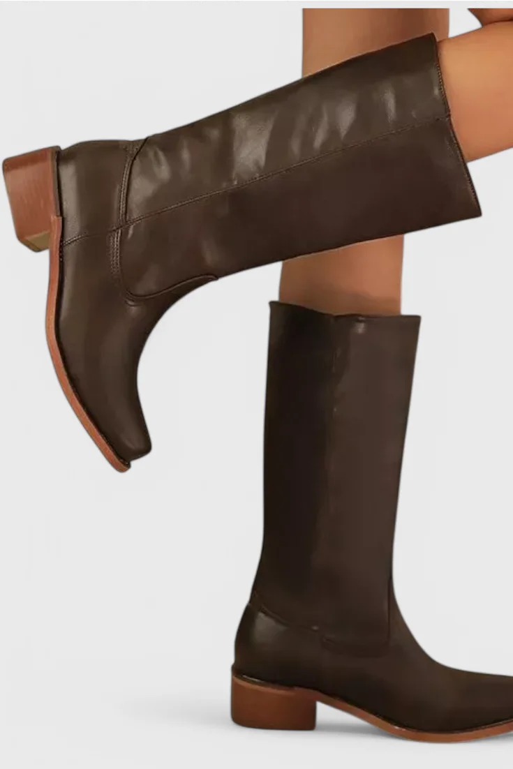 Noelle | Leather Western-Style Women Mid-Calf Boots for Winter