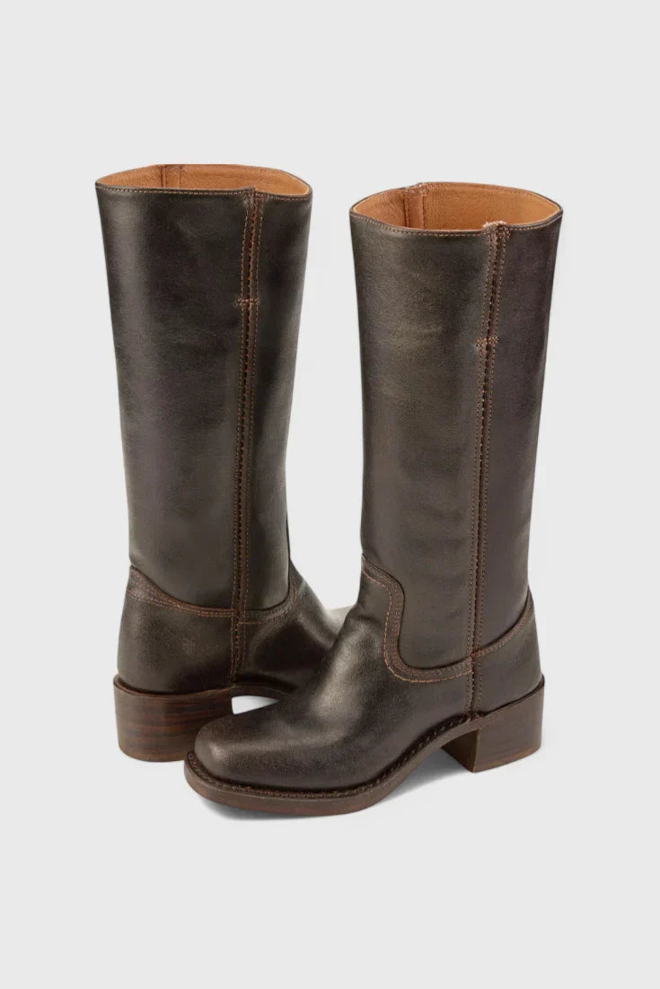 Noelle | Leather Western-Style Women Mid-Calf Boots for Winter