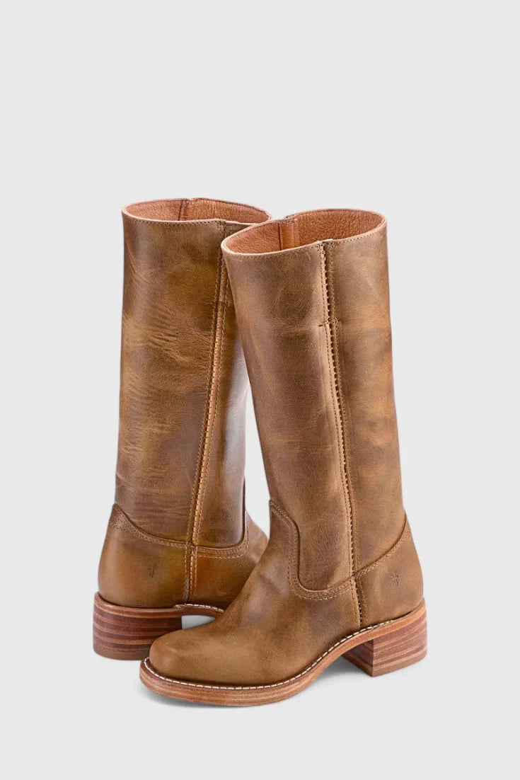 Noelle | Leather Western-Style Women Mid-Calf Boots for Winter