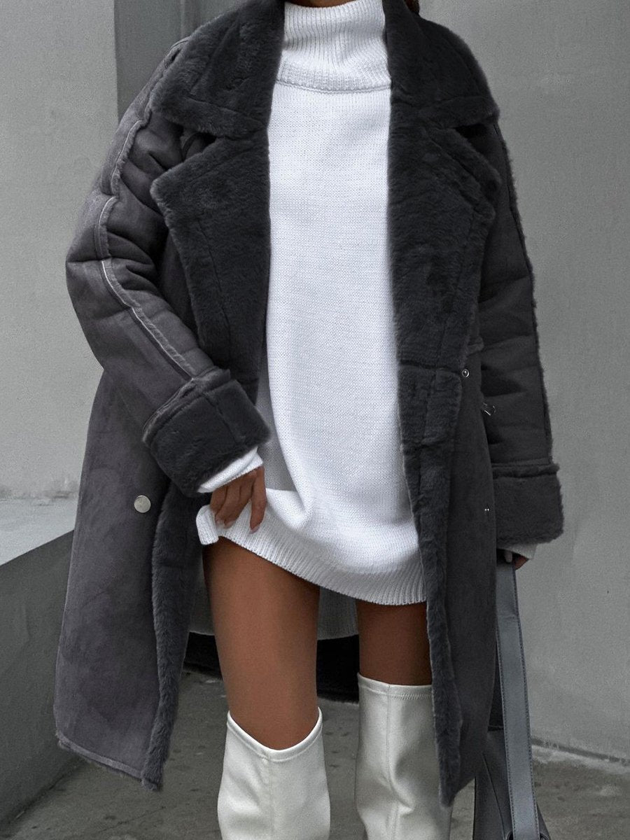 Esme | Long Double-Breasted Shearling Women's Faux Fur Coat for Winter