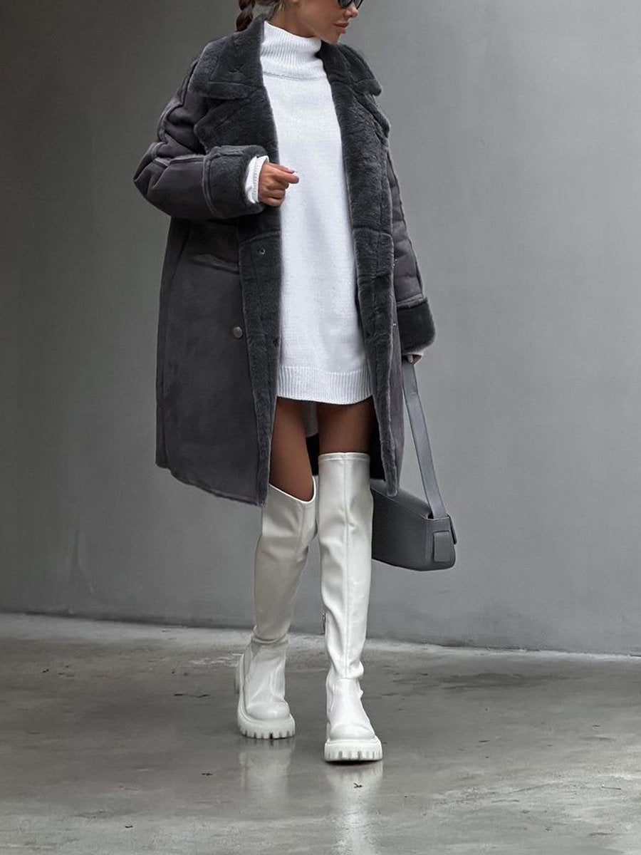 Esme | Long Double-Breasted Shearling Women's Faux Fur Coat for Winter