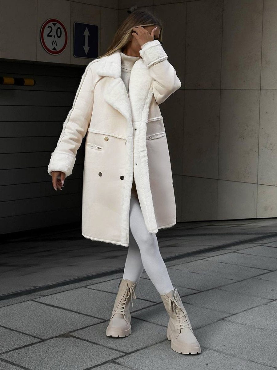 Esme | Long Double-Breasted Shearling Women's Faux Fur Coat for Winter
