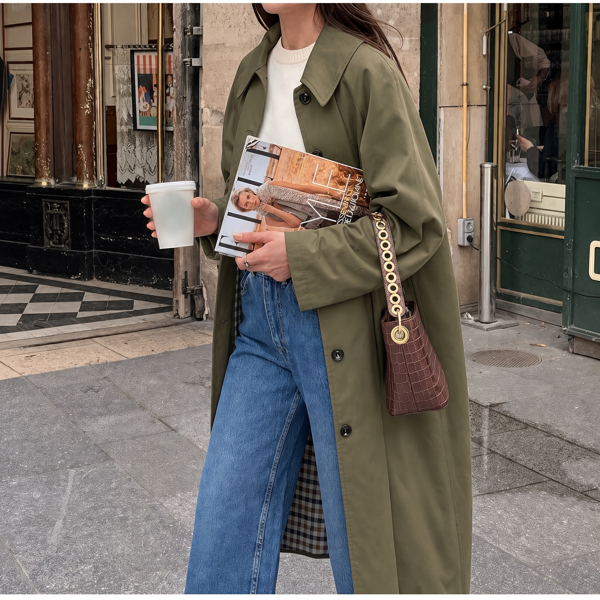 Fenella | Long Trench Coat with Plaid Lining for Fall