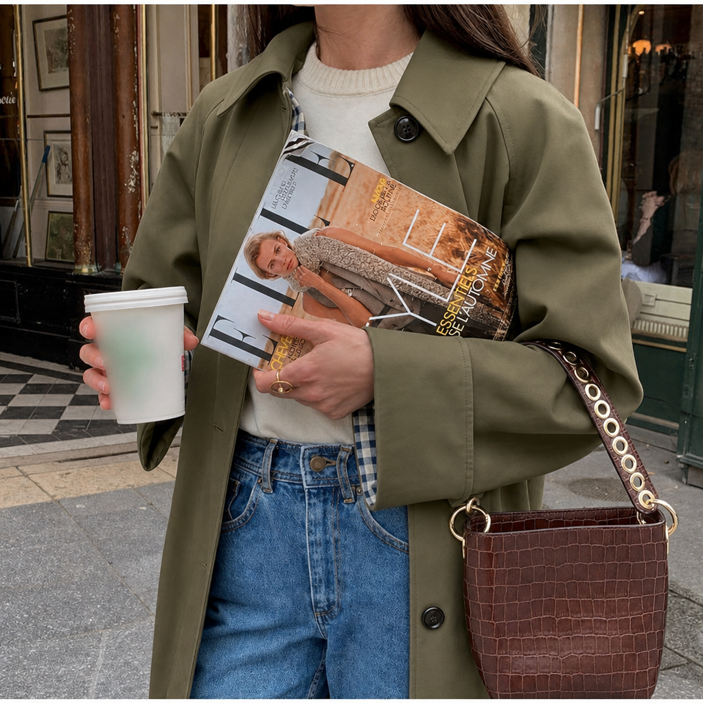 Fenella | Long Trench Coat with Plaid Lining for Fall