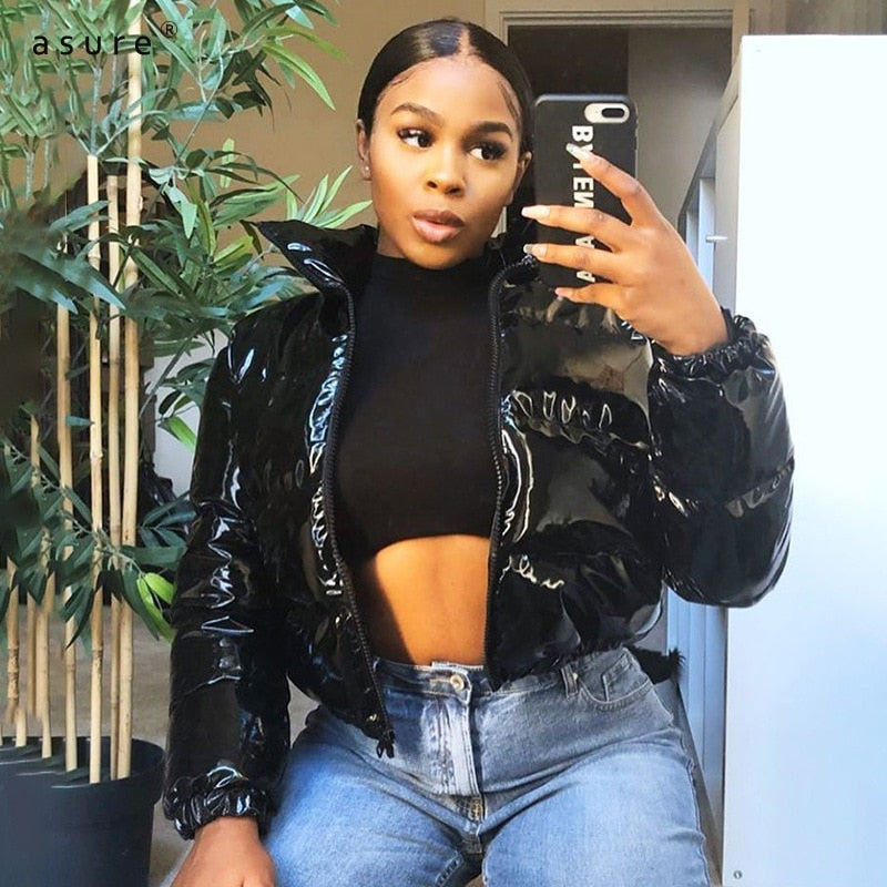 Zélie | Cropped Metallic Puffer Jacket for Winter
