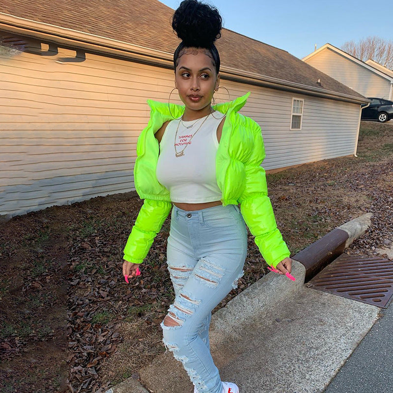 Zélie | Cropped Metallic Puffer Jacket for Winter