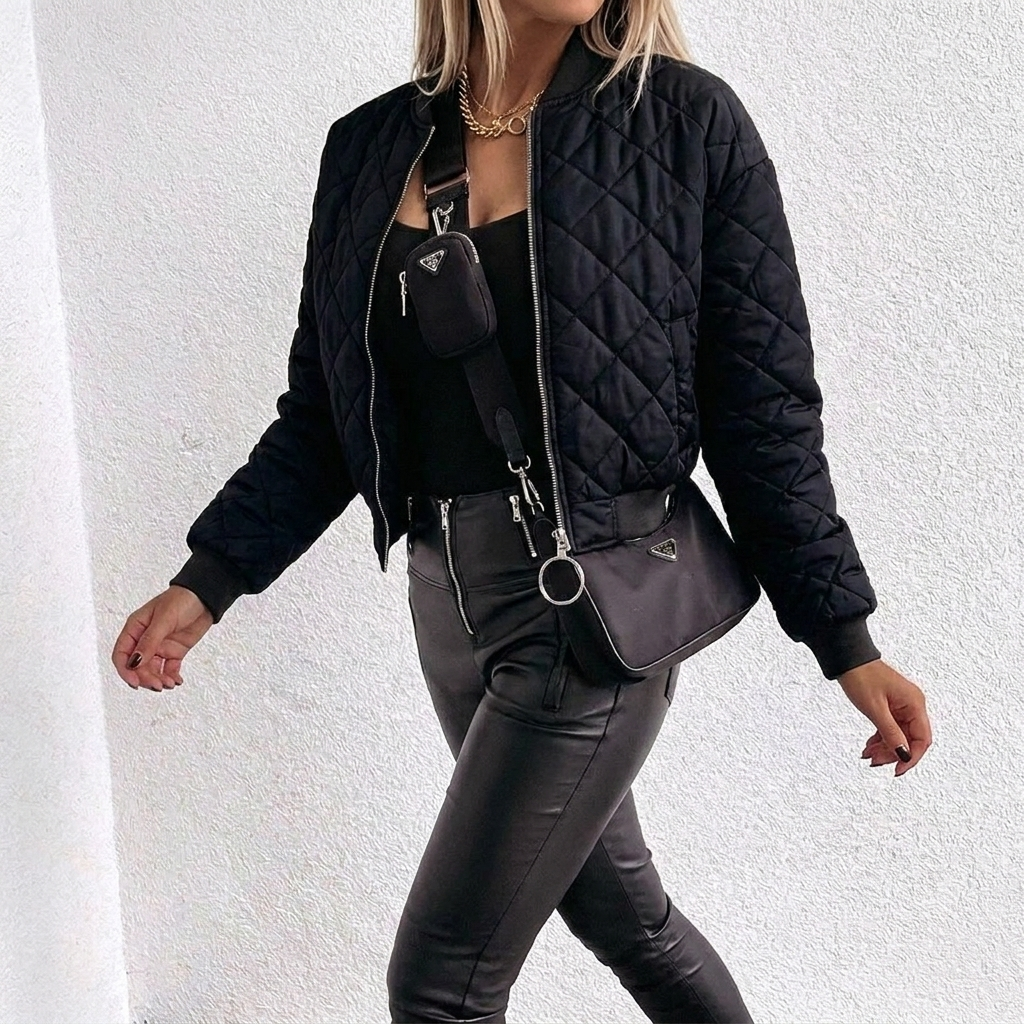 Maevienne | Cropped Diamond Quilted Jacket for Fall