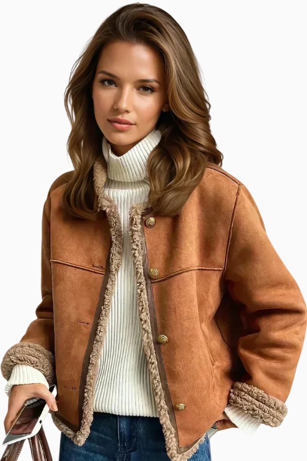 Elspeth | Cropped Faux Shearling Button-Front Jacket for Winter