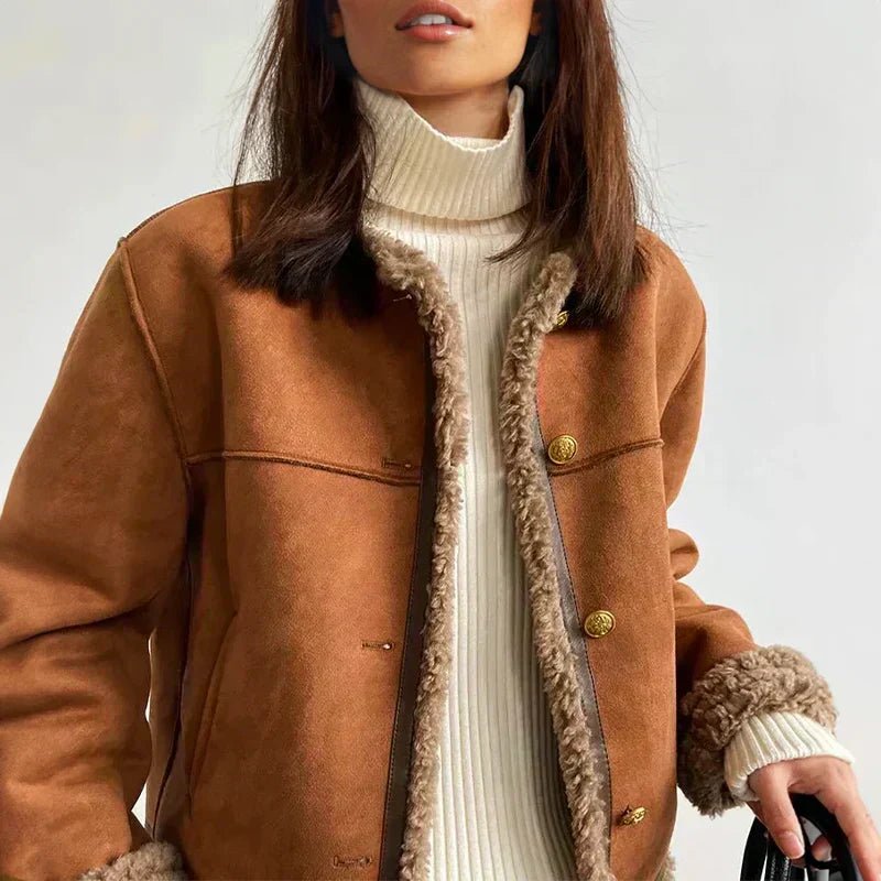 Elspeth | Cropped Faux Shearling Button-Front Jacket for Winter