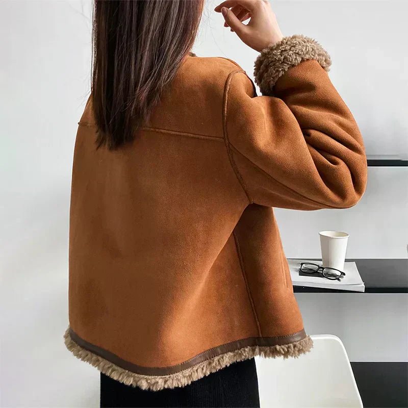 Elspeth | Cropped Faux Shearling Button-Front Jacket for Winter
