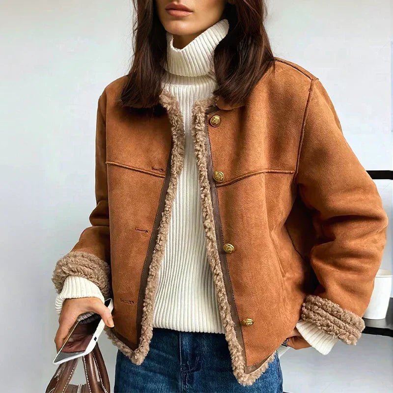 Elspeth | Cropped Faux Shearling Button-Front Jacket for Winter