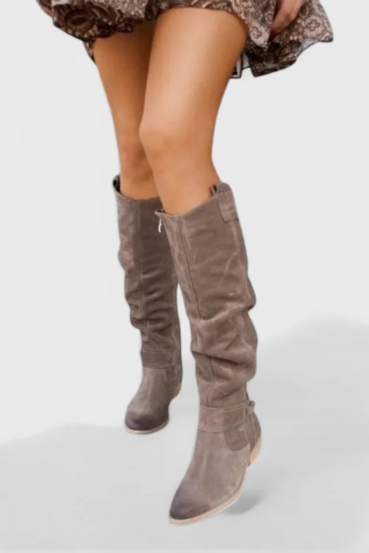 Nell | Retro Brown Suede Women Knee High Boots for Winter