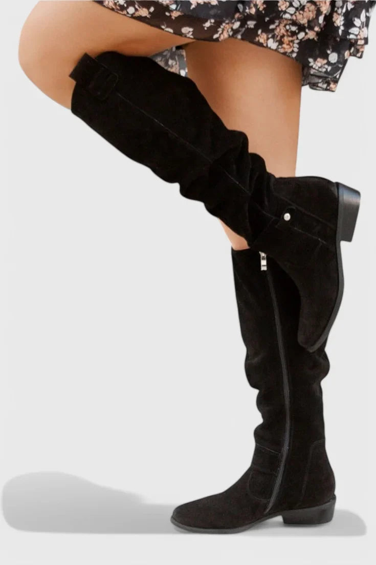 Nell | Retro Brown Suede Women Knee High Boots for Winter