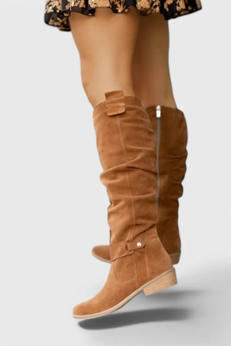 Nell | Retro Brown Suede Women Knee High Boots for Winter