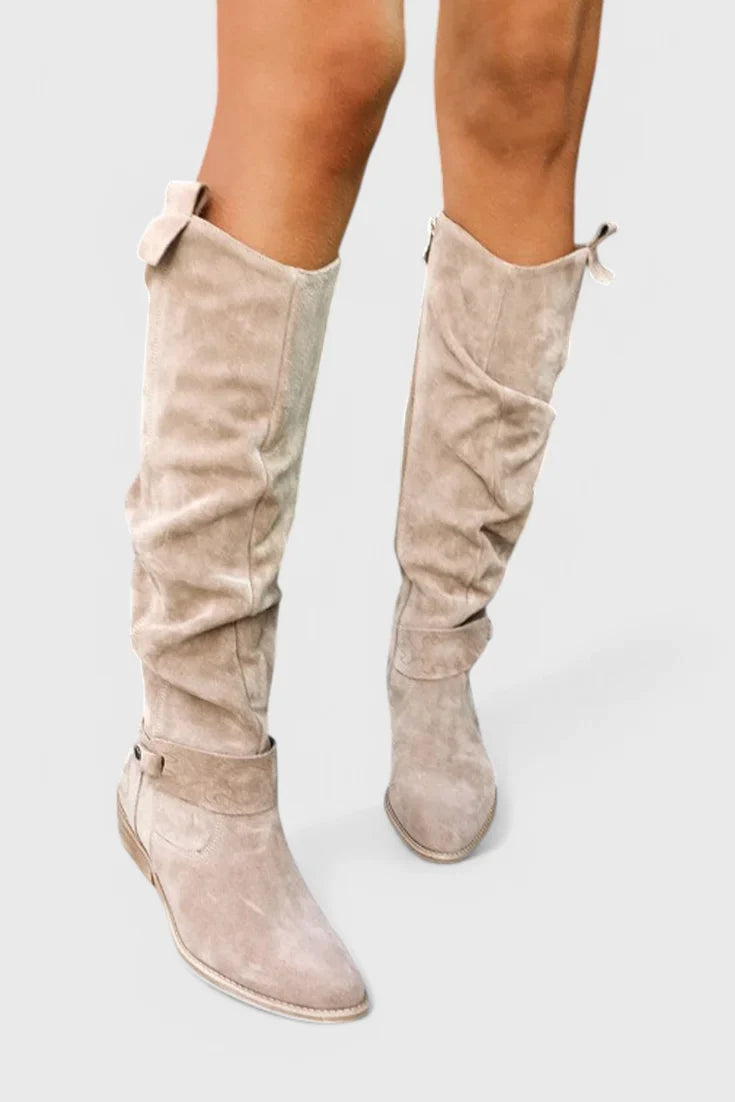 Nell | Retro Brown Suede Women Knee High Boots for Winter