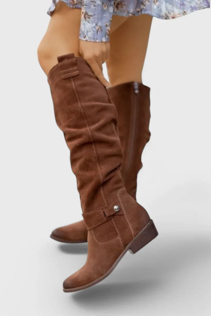 Nell | Retro Brown Suede Women Knee High Boots for Winter