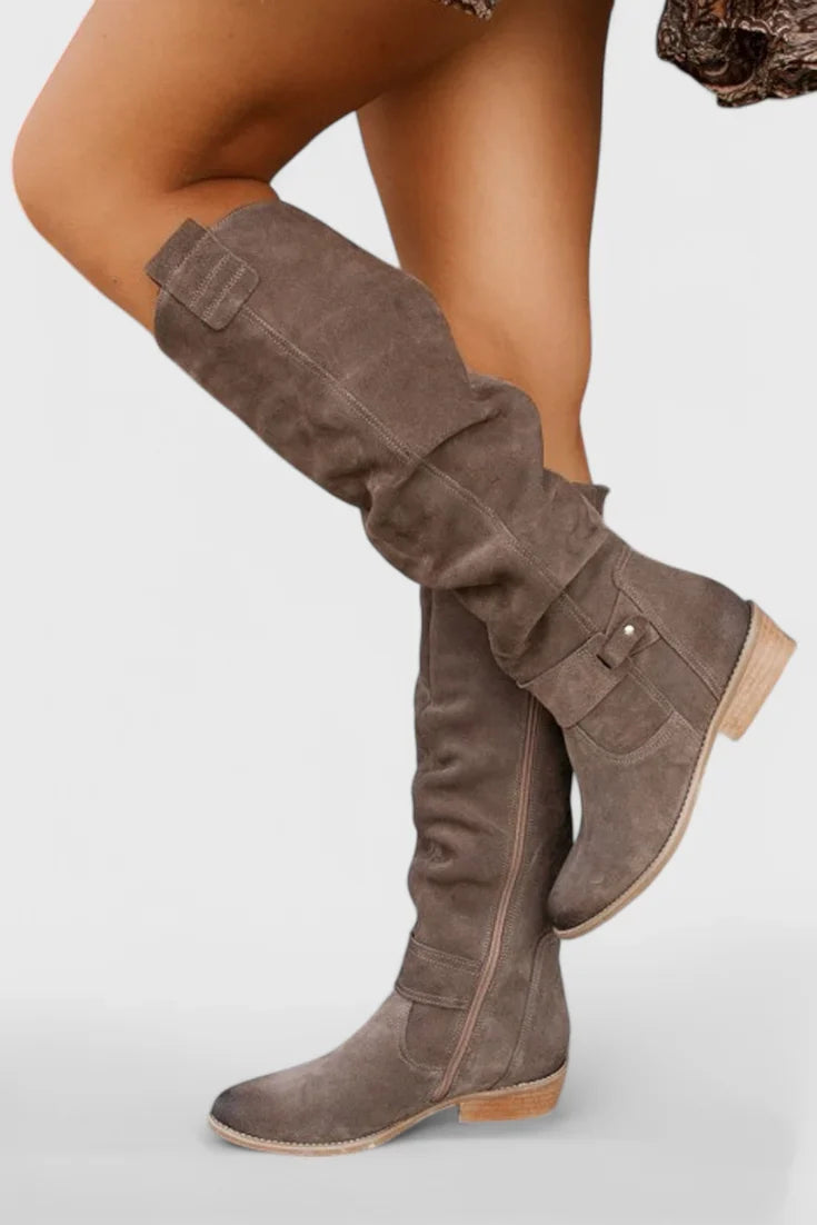 Nell | Retro Brown Suede Women Knee High Boots for Winter
