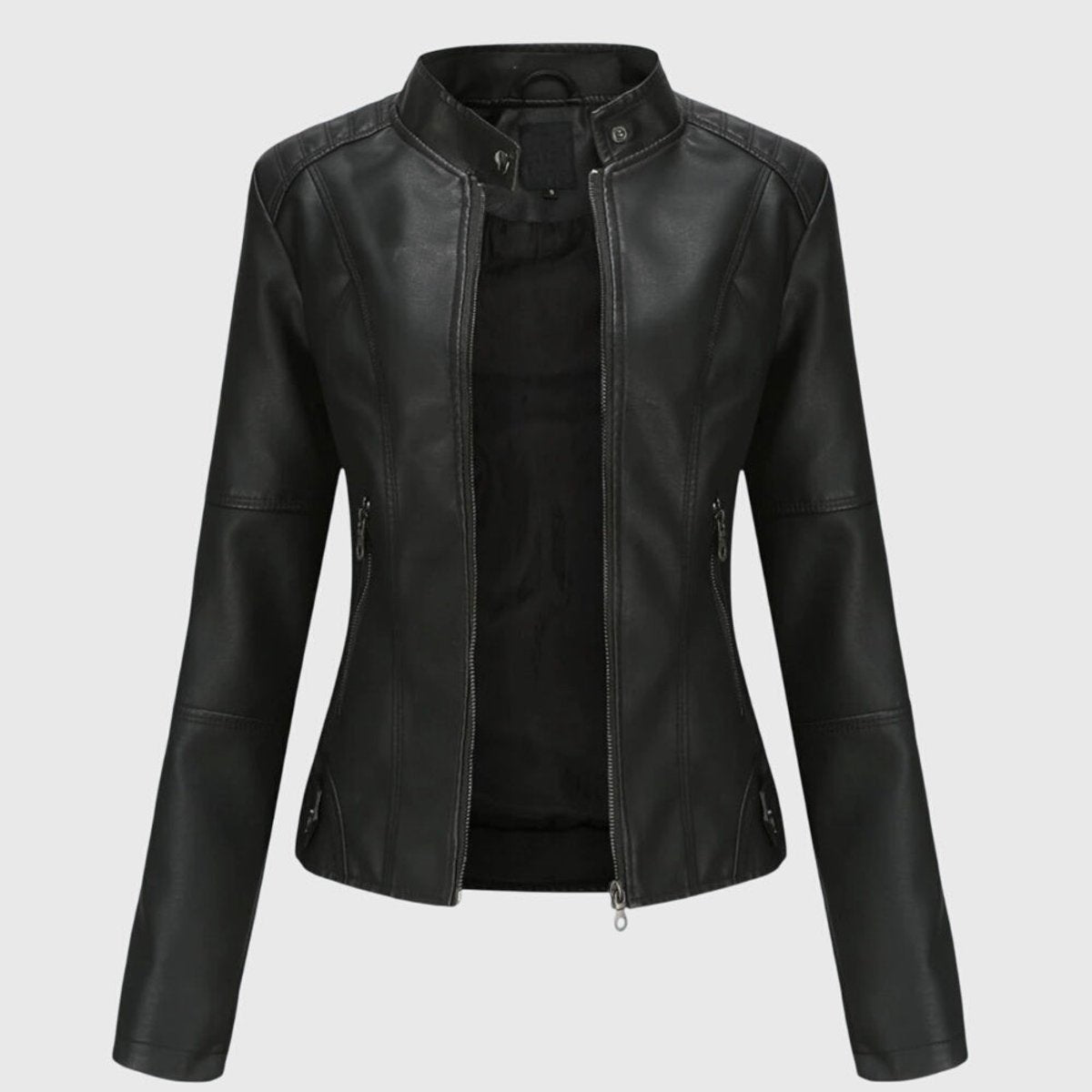 Keira | Faux Leather High-Collar Biker Jacket for Fall