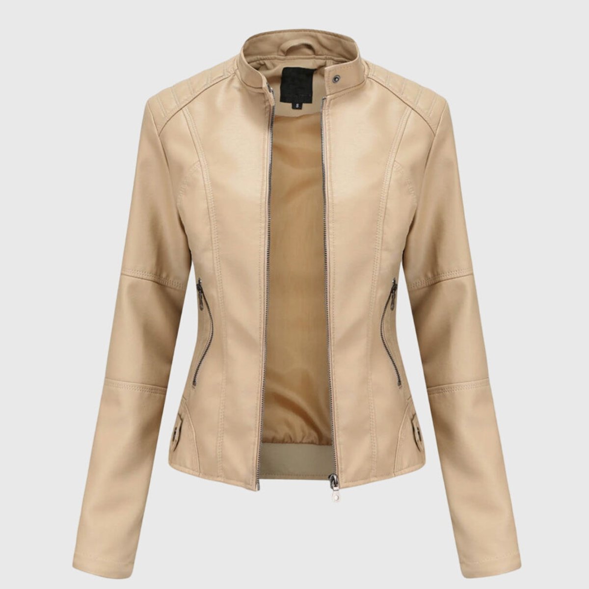 Keira | Faux Leather High-Collar Biker Jacket for Fall
