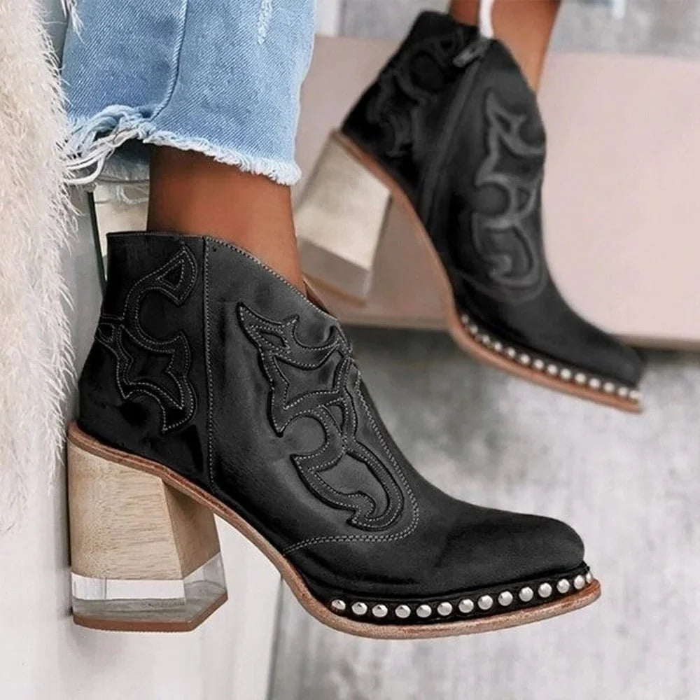 Junia | Western Studded Mid-Calf Boots