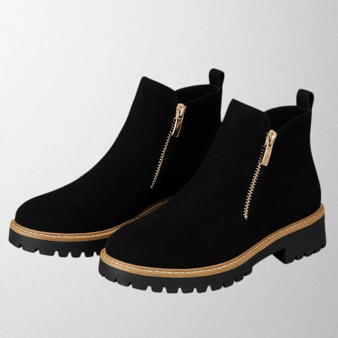 Wanda | Chic Gold-Zip Ankle Boots