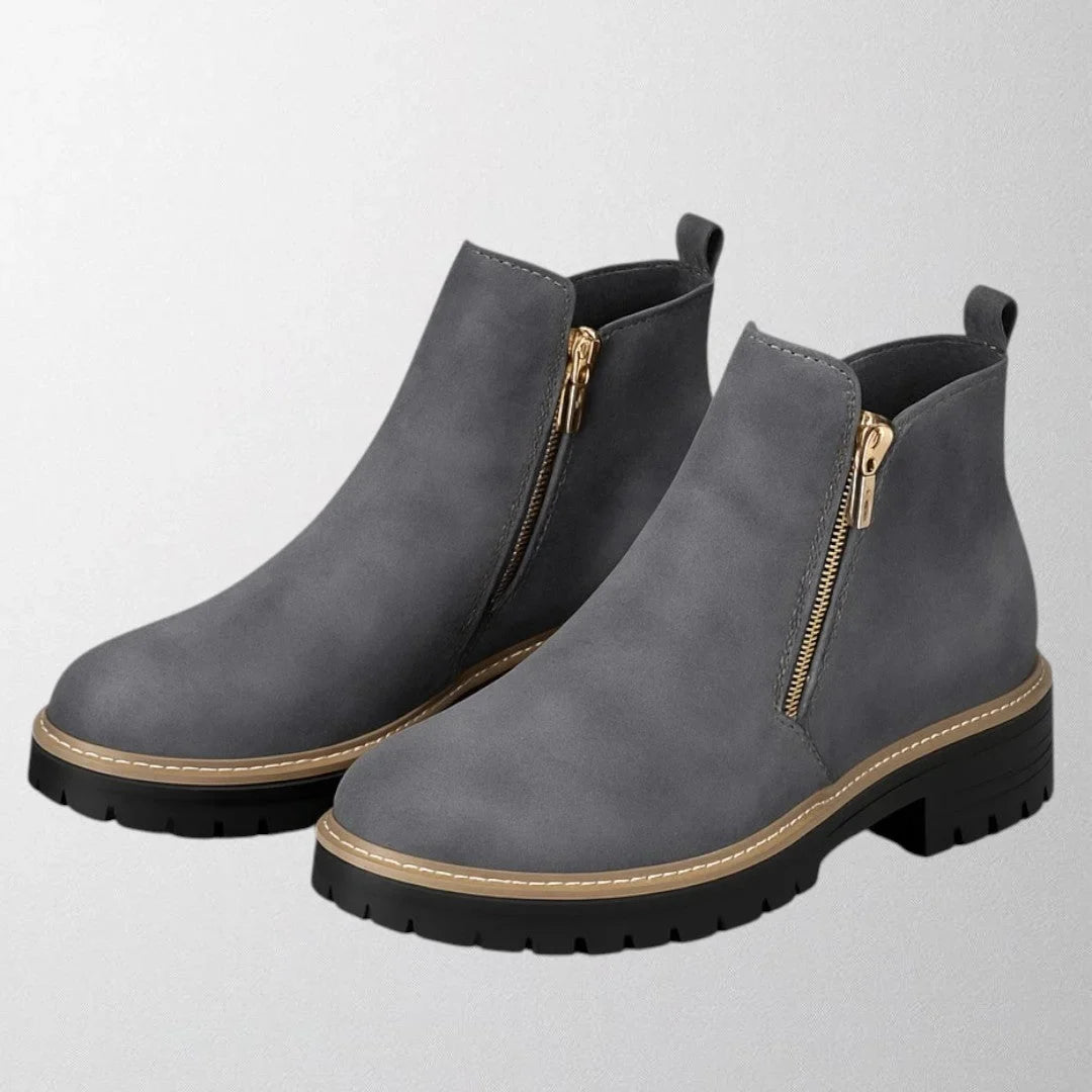 Wanda | Chic Gold-Zip Ankle Boots