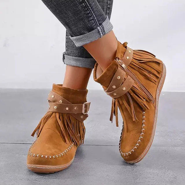 Valeria | Boho Fringe Ankle Boots