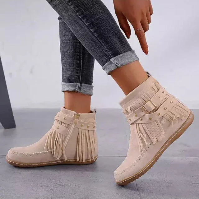 Valeria | Boho Fringe Ankle Boots