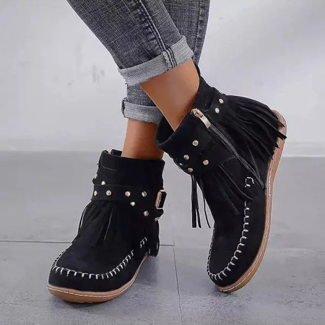 Valeria | Boho Fringe Ankle Boots