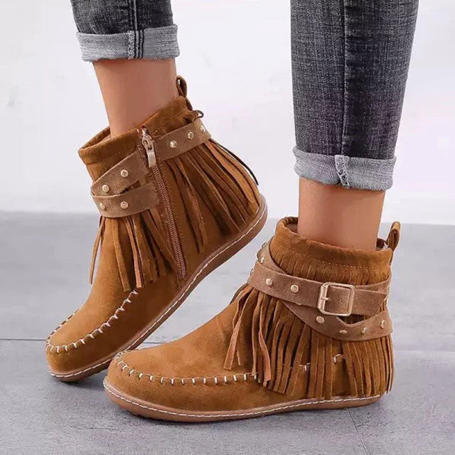 Valeria | Boho Fringe Ankle Boots