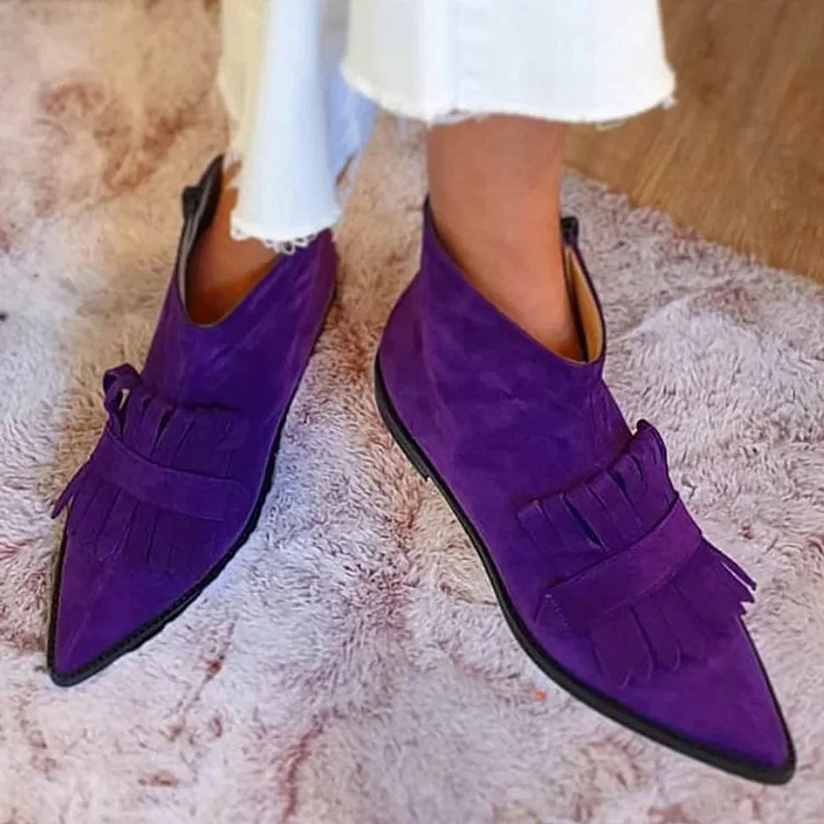 Kiera | Playful Fringe Flat Ankle Boots