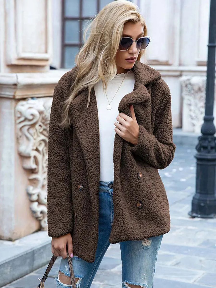 Ruby | Double-Breasted Oversized Women's Faux Fur Coat for Winter