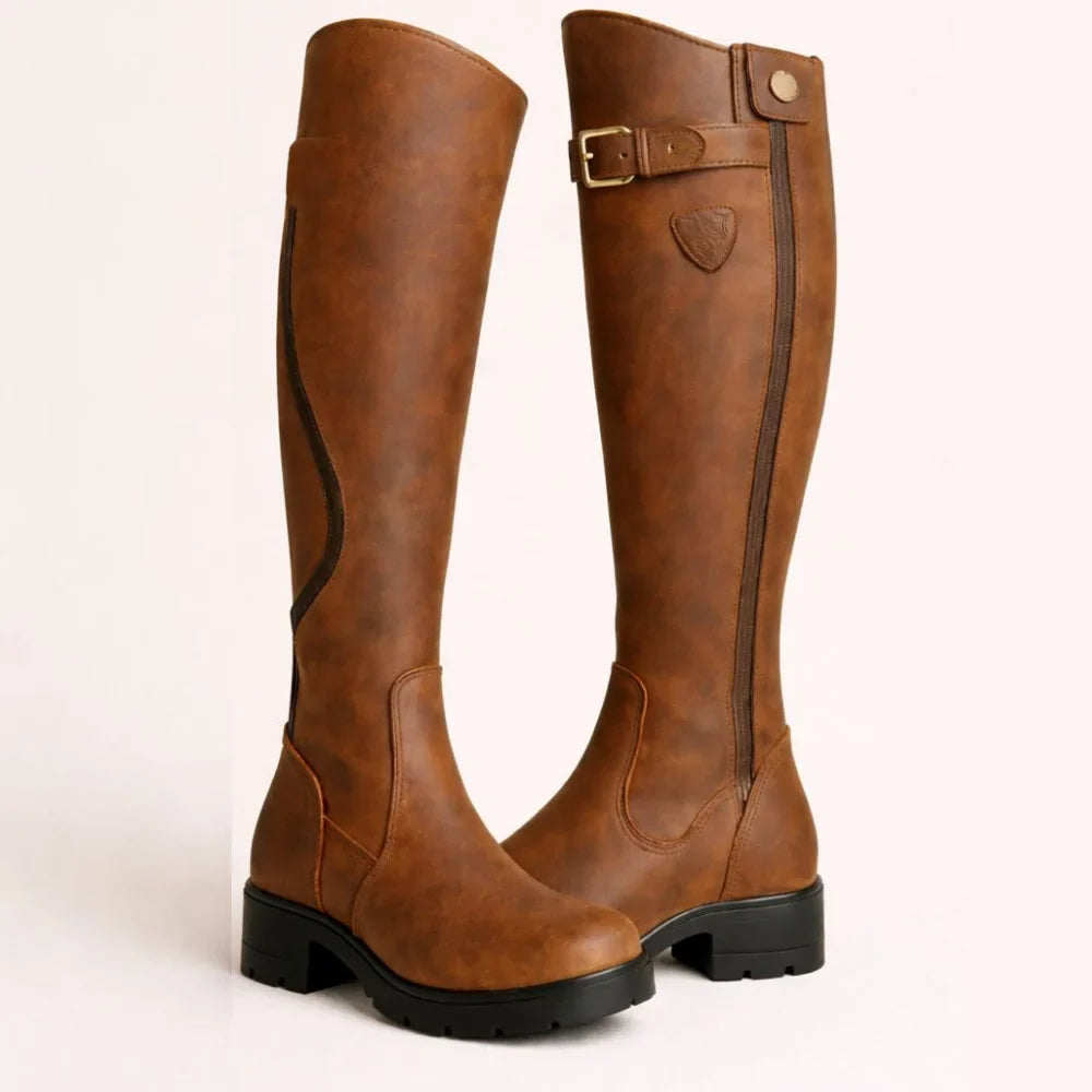 Verity | Brown Side-Zip Women Waterproof Riding Boots for Winter