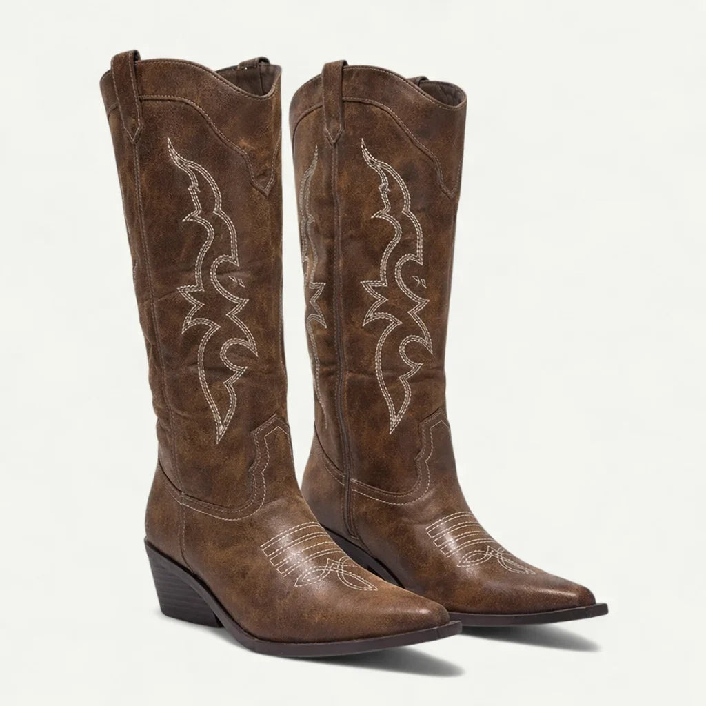 Olwen | Western Pointed-Toe Women Calf-High Boots for Winter