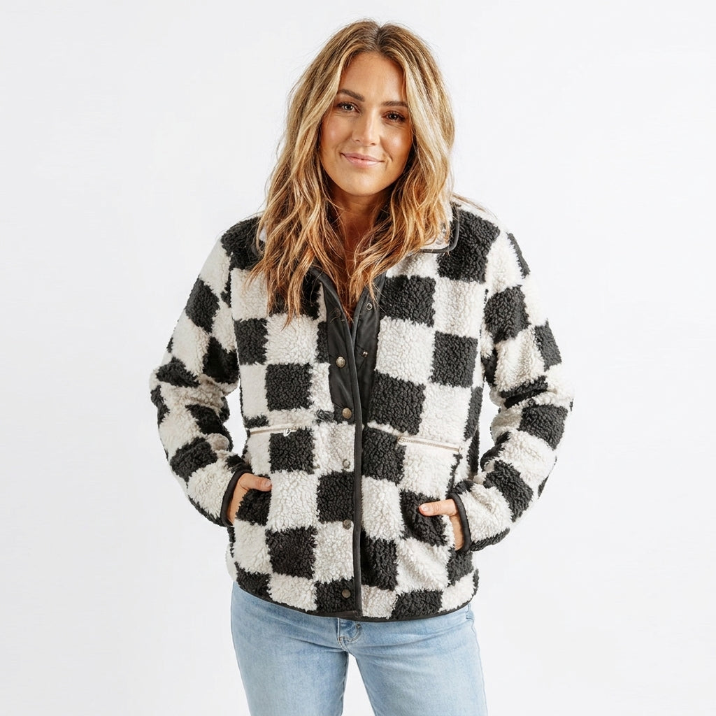 Matilda | Checkerboard Textured Winter Jacket for Cold-Weather