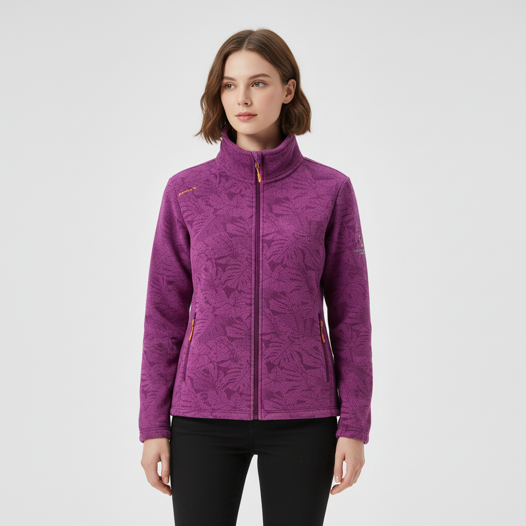 Lavender | Botanical Print Zip-Up Winter Jacket for Cold-Weather